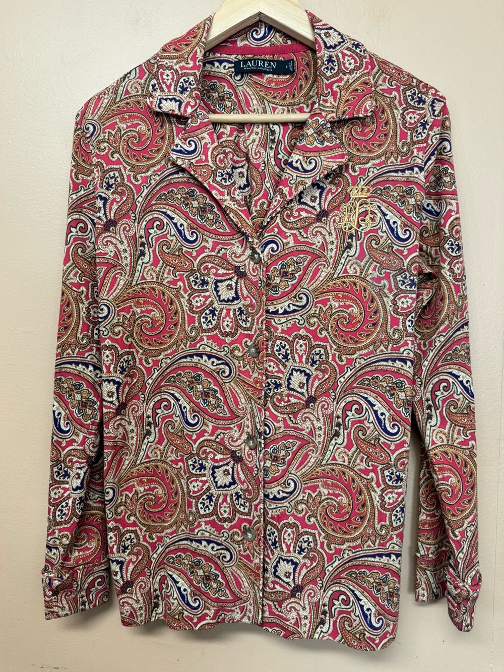 Lauren Ralph Lauren Womens S Cotton Paisley Button Down Shirt Top Preppy Boho